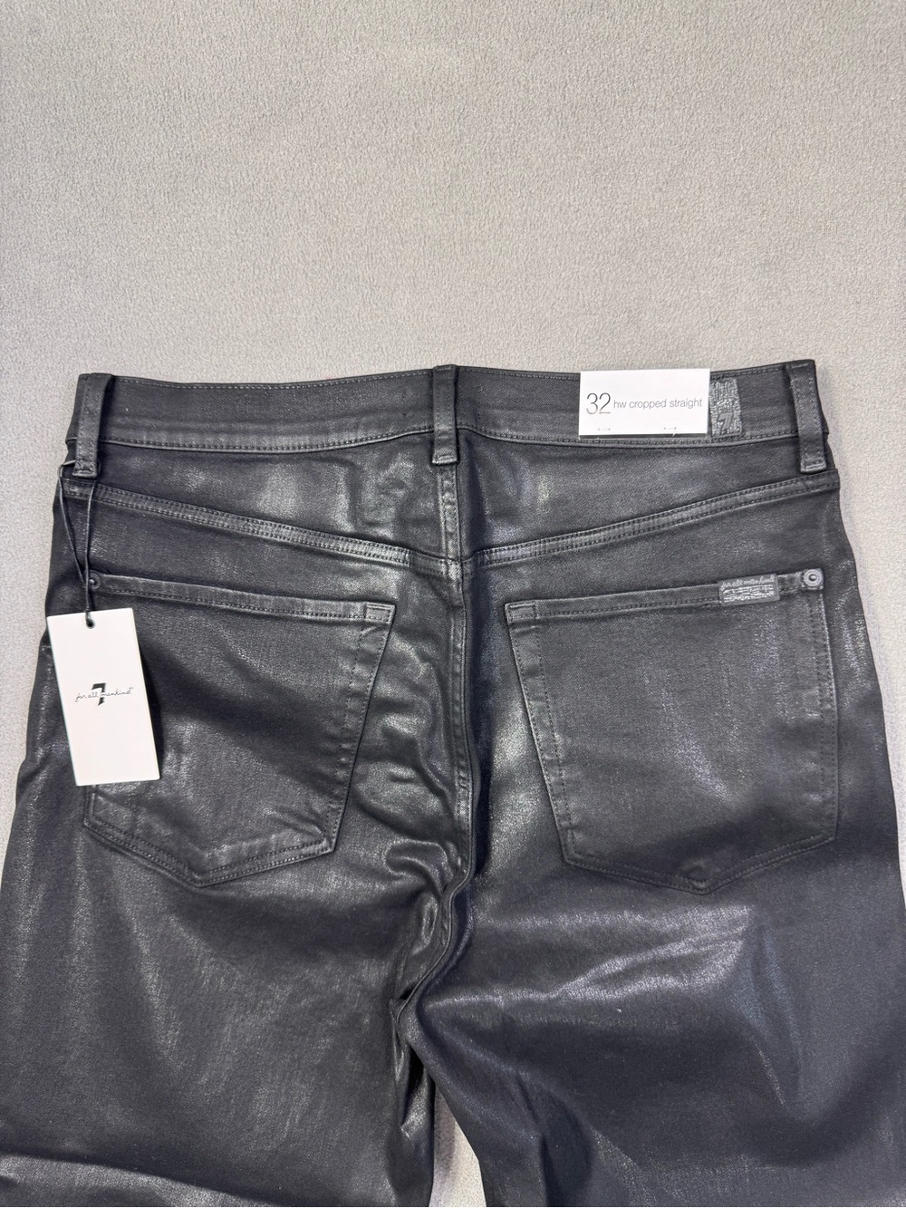 7 For All Mankind Coated High Waist Cropped Straight Black Jeans Matte Sheen, 32 - Picture 10 of 16
